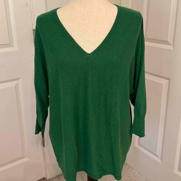 J. Jill Sweater 3/4 Sleeve V-Neck Linen Blend Lightweight Green Sz Large - Picture 2 of 6